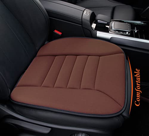 kingphenix Memory Foam Car Seat Cushion for Driver and Office Chair Comfort | 1.2-Inch-Thick Memory Foam Seat Pad, Soft, Breathable Fabric, Non-Slip Silicone Bottom for Long Drives and Office Use, Black - color: Brown, size: 1 Front Seat Cushion