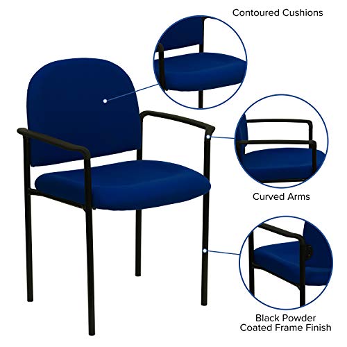 EMMA + OLIVER Navy Fabric Stackable Steel Side Reception Chair | Contoured Cushions, Powder Coated Frame, Durable Construction, Commercial Use - color: Navy Fabric