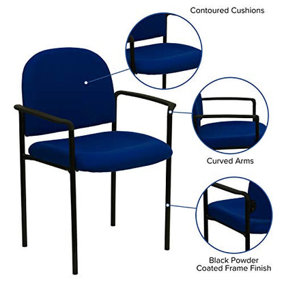 EMMA + OLIVER Navy Fabric Stackable Steel Side Reception Chair | Contoured Cushions, Powder Coated Frame, Durable Construction, Commercial Use - color: Navy Fabric