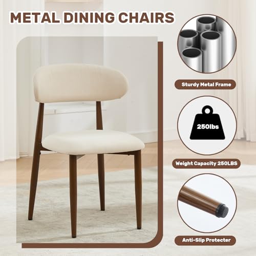 UVV Dining Chairs Set of 2, Metal Kitchen Chairs with Modern Fabric Upholstered for Dining Room, Beige - color: Beige-walnut Grain, size: Set of 2