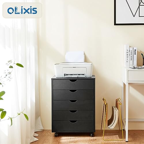 OLIXIS 5 Drawer File Cabinet with Wheels, Under Desk Storage Printer Stand - color: Classic Black, size: 5 Chest