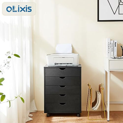 OLIXIS 5 Drawer File Cabinet with Wheels, Under Desk Storage Printer Stand - color: Classic Black, size: 5 Chest
