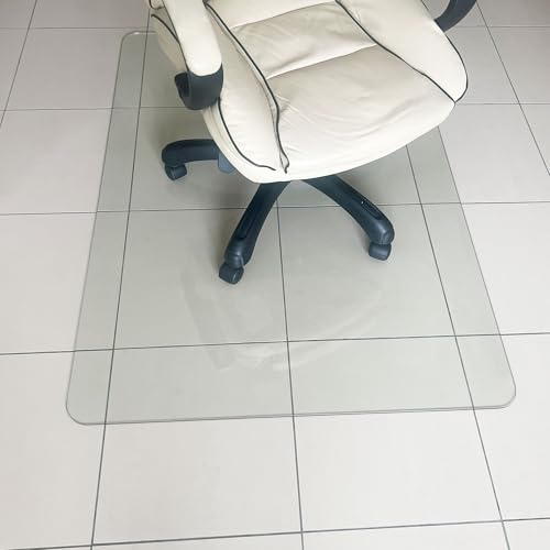 Marvelux Tempered Glass Office Chair Mat for Carpet & Hardwood Floors Clear Carpeted & Hard Floor Protector, Executive Thick Chair Mat for High & All Pile Carpets & Hard Wood with No Slip Pads 36”x40”