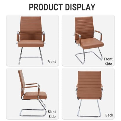 Sidnali Waiting Room Chairs, Office Guest Chair with Sled Base Mid Back for Reception Conference Room, Brown Set of 2
