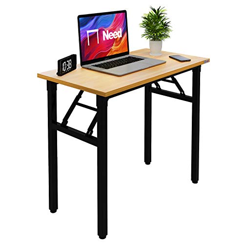 Need Folding Desk Small Desk 31 1/2" No Assembly Foldable Computer Desk for Small Space/Home Office/Dormitory,Teak&Black Frame | Black Frame Writing Gaming Work Table/Sturdy Foldable Study Table for Small Space/Dormitory, No Assembly Required - color: Tea