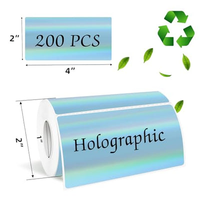 2x4 Inch Holographic Thermal Labels, Blue Direct Thermal Stickers Label, Self-Adhesive Glitter Thermals Printer Sticker Labels, Perforation Line Design- 200Pcs - color: Holographic Blue, size: 2*4 inch
