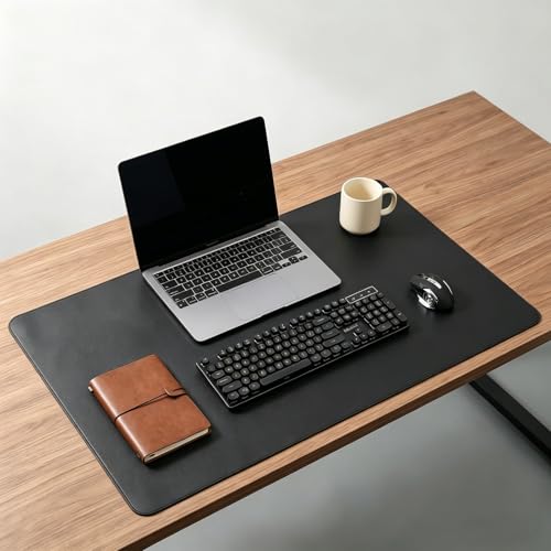 Desk Pad Protector 11" x 27" - Non-Slip Waterproof PU Leather Desk Mat for Mouse, Keyboard, Laptop, Office and Home Workspace (Black) - color: Black, size: 11×27 in