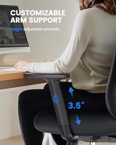 NOBLEWELL Ergonomic Office Chair with Padded Lumbar Support, 2D Headrest, Adjustable Armrests, Upgraded Contoured Seat Cushion, 130° Rocking Tilt, Computer Gaming Chair for Home Office