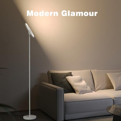 SIBRILLE 30W LED Floor Lamp for Living Room, 350° Rotating Reading Standing Lamp with Remote Control, Stepless Dimmable 3000K-6500K Modern Tall Lamp for Bedroom Office - color: White