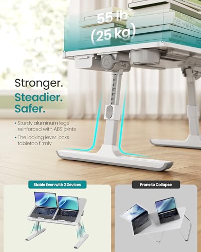 SONGMICS Bed Laptop Desk, Foldable Bed Desk for Laptop, 15.7 x 22 Inches Large Desktop, 120° Stepless Tilt, Adjustable Height, Cup Holder, Tray, Portable Bed Sofa Table, Gray ULLD113GZ01 - color: Gray