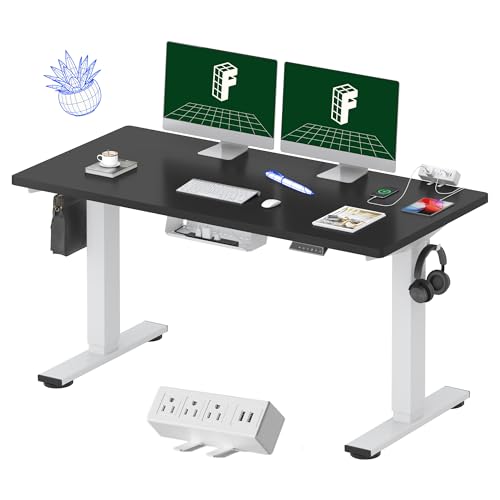 FLEXISPOT EN2 55"x28" Whole-Piece Standing Desk with Power Strip, Black - color: Black Top + White Frame, size: 55x28"