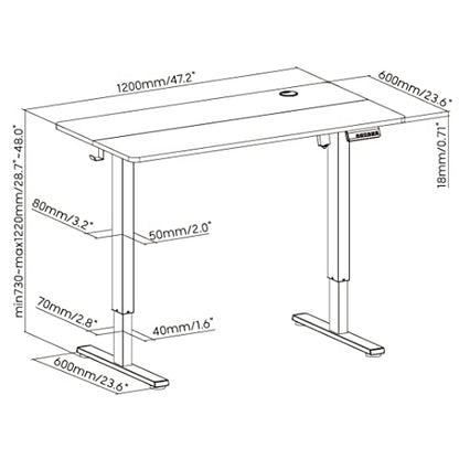 Duramex (TM) Single Motor 2 Segments Max. Height 1220MM Electric Sit Stand Desk Frame with 120cm x 60cm / 47" x 23.6" 2 Pieces Black Table Top with Memory Controller