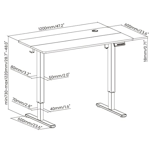 Duramex (TM) Single Motor 2 Segments Max. Height 1220MM Electric Sit Stand Desk Frame with 120cm x 60cm / 47" x 23.6" 2 Pieces Black Table Top with Memory Controller