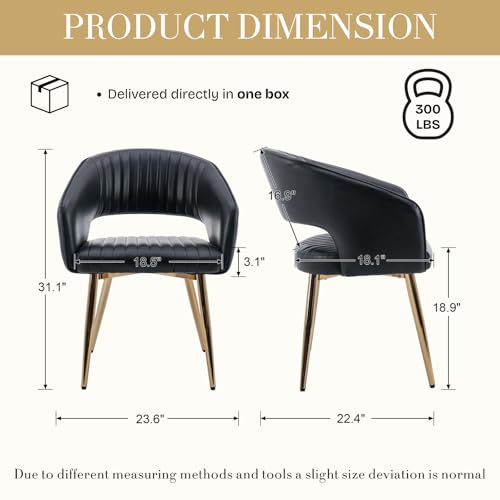 Modern Dining Chairs Set of 2, Upholstered PU Leather Gold Dining Room Chairs with Hollow Back, Accent Armrest Kitchen Chairs with Gold Legs for Living Room Black - color: Black 1