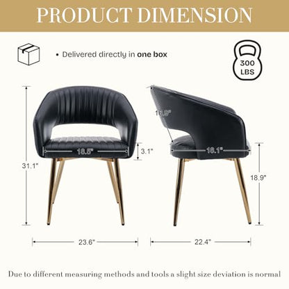 Modern Dining Chairs Set of 2, Upholstered PU Leather Gold Dining Room Chairs with Hollow Back, Accent Armrest Kitchen Chairs with Gold Legs for Living Room Black - color: Black 1