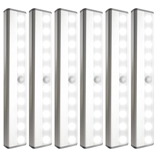 6 Pack LED Motion Sensor Lights, 10 LED Closet Battery Operated Lights, Stick-On Anywhere Magnetic Night Light Bar, Led Safe Light Indoor for Closet Stairs Wardrobe
