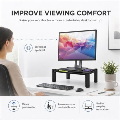 Mount-It! Monitor Stand Riser with Storage, 13-32", Black | Height adjustable desk shelf for monitor & printer, large 19" platform holds up to 22 lbs, desk organizer.