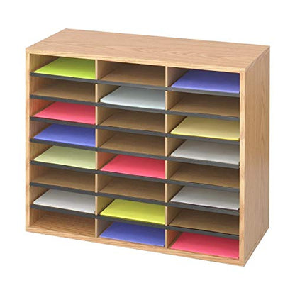 Safco Literature Organizer, 24 Compartments, Office and Classroom Mailbox with Adjustable Shelves, Wood Paper and Mail Sorter, Medium Oak - style: 24 Compartment