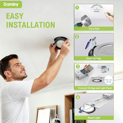DAMINY 12 Pack 6 Inch LED Recessed Lighting, Canless Wafer Downlight - color: Black, size: 6 Inch