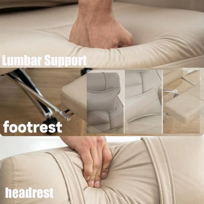 Executive Office Chair, Big and Tall Ergonomic Desk Chairs with Headrest & Footrest, Adjustable High-Back Recliner, Swivel Computer Chair w/Side Pockets, Lumbar Support for Home Office (Beige) - color: Beige