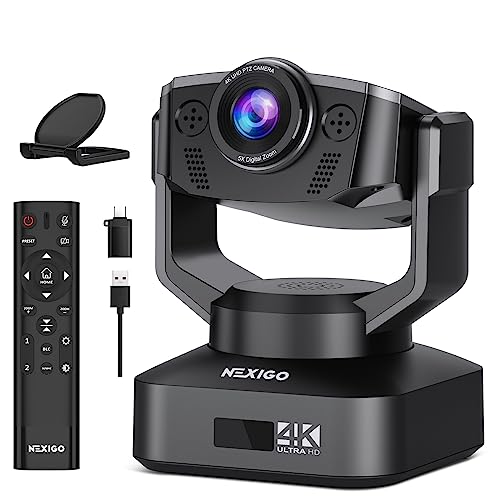 Zoom Certified, NexiGo N990 (Gen 2) 4K PTZ Webcam, Video Conference Camera System with 5X Digital Zoom, Sony_Starvis Sensor, Position Preset, Dual Stereo Mics, 3.5mm Audio Jacks for External Mics - color: Grey