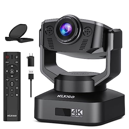 Zoom Certified, NexiGo N990 (Gen 2) 4K PTZ Webcam, Video Conference Camera System with 5X Digital Zoom, Sony_Starvis Sensor, Position Preset, Dual Stereo Mics, 3.5mm Audio Jacks for External Mics - color: Grey