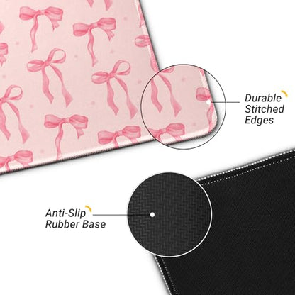 Large Computer Mouse Pad with Non-Slip Base for Desktop, Cute Gaming Mouse Mat with Stitched Edges, Long Extended Anime Mousepad for Laptop, 31.5 x 11.8 inches (Pink Bows) - color: Pink Bows