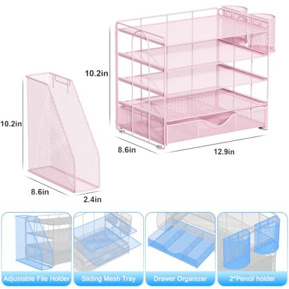 gianotter 5-Tier Desk Organizer with Drawers and File Holders - color: Pink, size: 5T