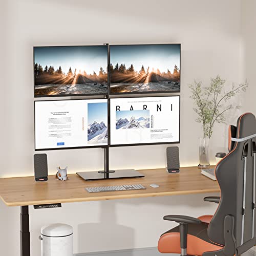 WALI Freestanding Quad Monitor Mount for 17-27 Inch Screens, Fully Adjustable 4 Monitor Stand with Swivel, Tilt, Rotation, Glass Base, Max Load 22 lbs per Arm (GMF004), Black - color: Black (Glass Free Stand), size: Quad