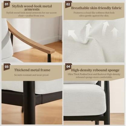 RNKSFX Modern Accent Chairs Set of 2 for Living Room Bedroom Mid Century Arm Chairs Upholstered Office Accent Chairs Comfy Waiting Room Chairs with Metal Frame, Cream White - color: Cream White