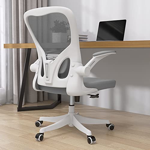 Monhey Ergonomic Office Chair, 90°-125° Tilt Back Home Desk Chair with 360° Swivel & Mute Wheels, High Back Mesh Computer Chair for Adults with Lumbar Support, 330 LBS Capacity (01White+Gray) - color: 01white+gray
