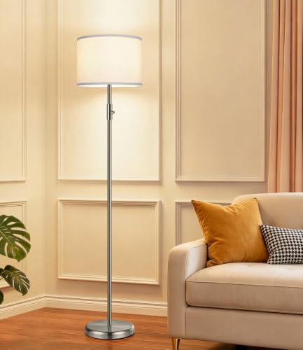 Floor Lamp Simple Design with White Shade, Small Tall Lamps for Living Room Bedroom Office Dining Room Kitchen, Sliver Pole Lamp-Sliver - color: Brushed Nickel-White shade