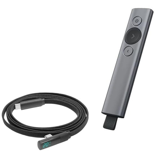BoxWave Cable Compatible with Logitech Spotlight Presentation Remote - PowerDisplay PD Right Angle Cable (4ft) - USB-C to USB-C (100W), LED Wattage Info Extra Long Braided Nylon - Jet Black