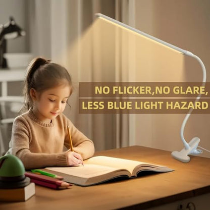 Clip on Desk Lamp with Long Flexible Arm, 3 Color Modes & 10 Dimmable Brightness LED Task Light, USB Powered for Home Office, Sewing, Study, Craft, Easel