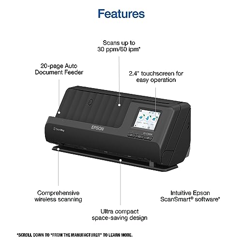 Epson Workforce ES-C380W Wireless Compact Desktop Document Scanner with 2-Sided Scanning and Auto Document Feeder (ADF) for PC and Mac