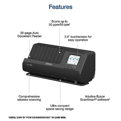Epson Workforce ES-C380W Wireless Compact Desktop Document Scanner with 2-Sided Scanning and Auto Document Feeder (ADF) for PC and Mac