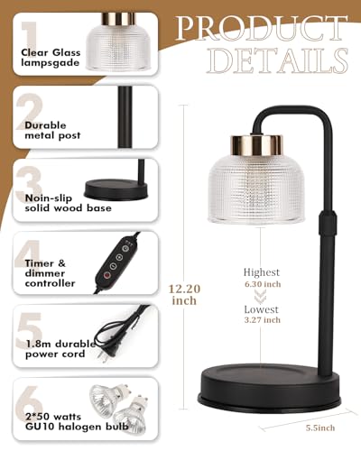 Candle Warmer Lamp with Timer & Dimmable Brightness, House Warming Gifts New Home, Christmas Birthday Gifts for Women, Birthday Gifts for Women Mom, Flameless Wax Melt Warmer for Jar Candles - color: Black+golden