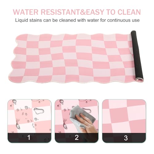 L-SPOUTTO Pink Mouse Pad,Geometric Desk Mat XXL Large Scalloped Gaming Mousepad,35.4x15.7in Non-Slip Rubber Base Keyboard Pad Waterproof Desktop Mat for Laptop Computer Game Home Office-Checkered - color: Pink Checkered