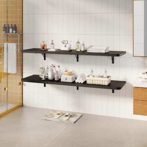 Dogsky Floating Wall Desk 60" x 16" - 500 lbs Heavy Duty Solid Pine - color: Black, size: 60" x 16"