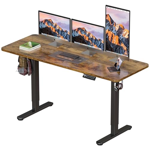 BIZUM Electric Standing Desk 63 x 24 Inch Computer Desk-Gaming Desk Rustic Brown Home Office Desks Height Adjustable Memory Stand Up Computer Workstation - color: Rustic Brown, size: 63*23.6 Inch