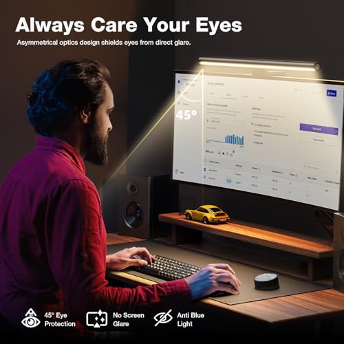 Douxlife Monitor Light Bar, Eye-Care Computer Monitor Lamp | Wireless Remote & Touch Control, Asymmetrical Optical Design, Stepless Dimming Screen Bar for Home Office Gaming, Gray - color: Gray