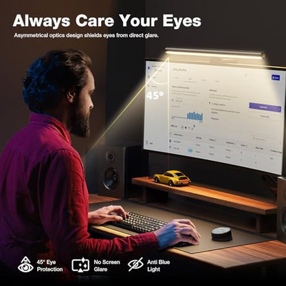Douxlife Monitor Light Bar, Eye-Care Computer Monitor Lamp | Wireless Remote & Touch Control, Asymmetrical Optical Design, Stepless Dimming Screen Bar for Home Office Gaming, Gray - color: Gray