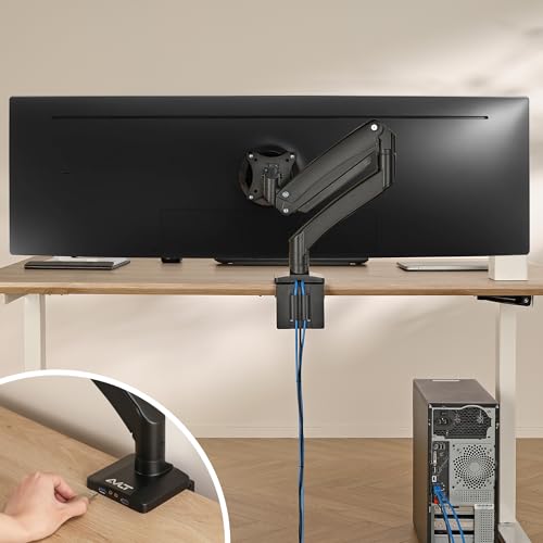 AVLT Single 17"-49" Super Ultrawide Monitor Arm Desk Mount Black | Screens up to 50 lbs Premium Aluminum Stand Adjustable Pneumatic Height Full Motion Swivel Tilt Rotation USB 3.0 & AUX Ports - color: Black