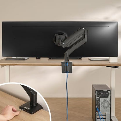 AVLT Single 17"-49" Super Ultrawide Monitor Arm Desk Mount Black | Screens up to 50 lbs Premium Aluminum Stand Adjustable Pneumatic Height Full Motion Swivel Tilt Rotation USB 3.0 & AUX Ports - color: Black