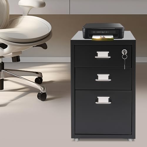 CNCEST 2-Drawer Vertical File Cabinet Metal Mobile Filing Cabinet with Lock Rolling File Drawer Cabinet Under Desk Sturdy Steel Storage Unit with Glide Drawers Lockable Wheels for Home Office (Black) - color: Black