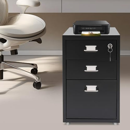 CNCEST 2-Drawer Vertical File Cabinet Metal Mobile Filing Cabinet with Lock Rolling File Drawer Cabinet Under Desk Sturdy Steel Storage Unit with Glide Drawers Lockable Wheels for Home Office (Black) - color: Black