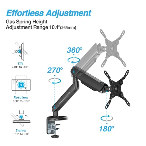 AVLT Single 27”-45” RGB Gaming Monitor Arm Desk Mount -Black | Built-in 20 Lighting Modes Touch Button Control Fits Flat/Curved/Ultrawide Screen Height Swivel Tilt Rotation Adjustable - color: Black - Single
