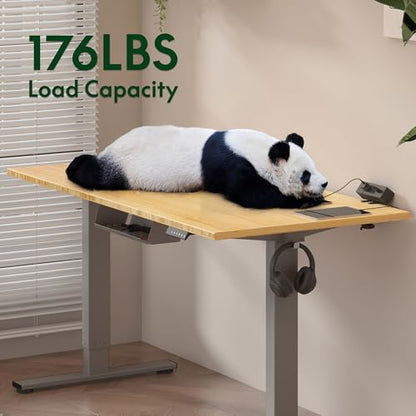 FLEXISPOT EN2 48"x24" Bamboo Electric Standing Desk with Power Strip | Solid Bamboo Desktop, Cable Management, Convenient Clamp Power Strip, And Clean Home Office Setup, White Frame - color: Bamboo Top + White Frame, size: 48x24"