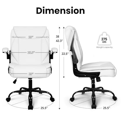NEO CHAIR PU Leather Office Desk Chair with Adjustable Arms, All White - color: All White