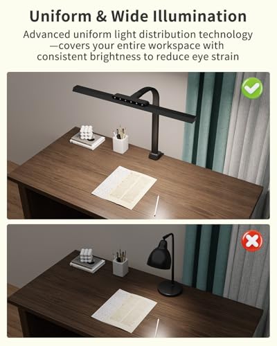 Clamp on Desk Lamp for Home Office, 24W Bright Light with Adapter | Touch Control Computer Lights, Flexible Gooseneck Stepless Dimming Table Lamp for Reading, Study, Workbench